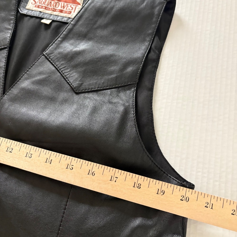 VTG Saguaro West Leather Vest Mens M Black Oklahoma State Seal Snap Cowboy Rodeo - Picture 8 of 9